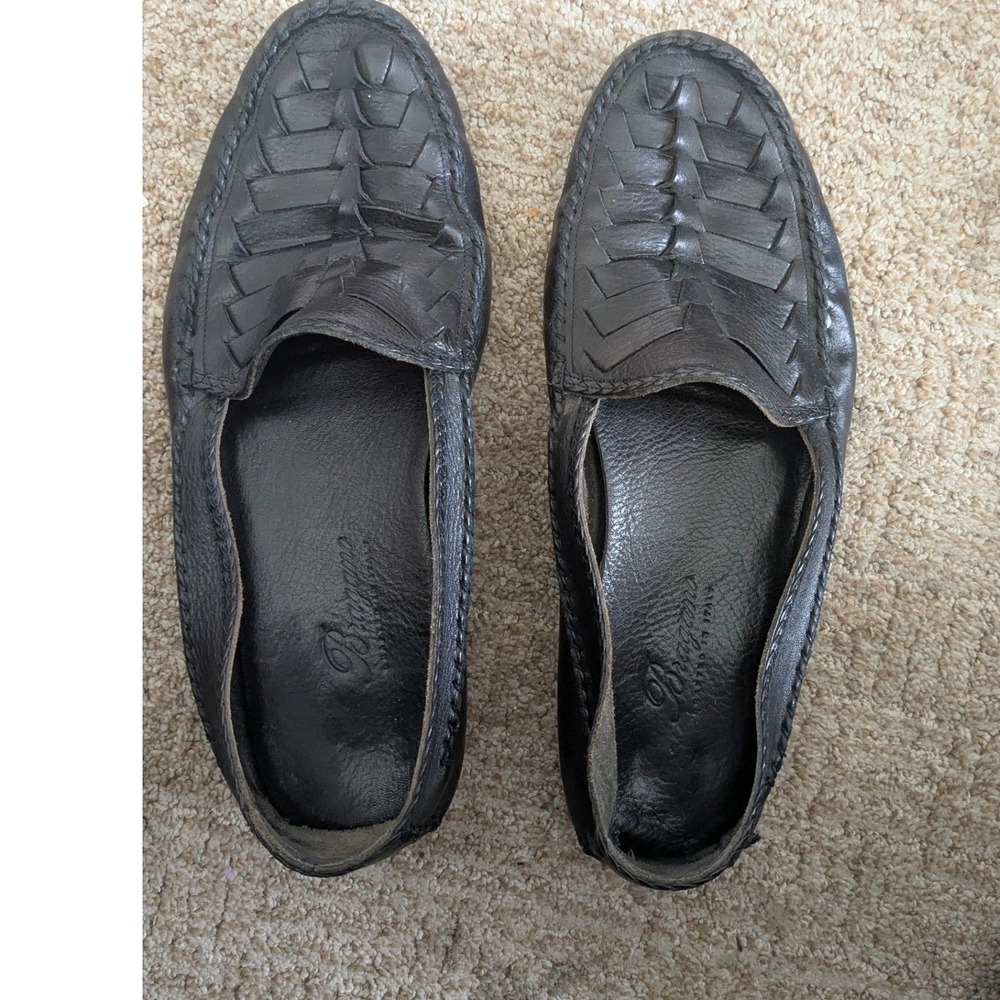 Bragano Cole Haan Mens Black Woven Leather Loafers Made in Italy Square Moc Toe